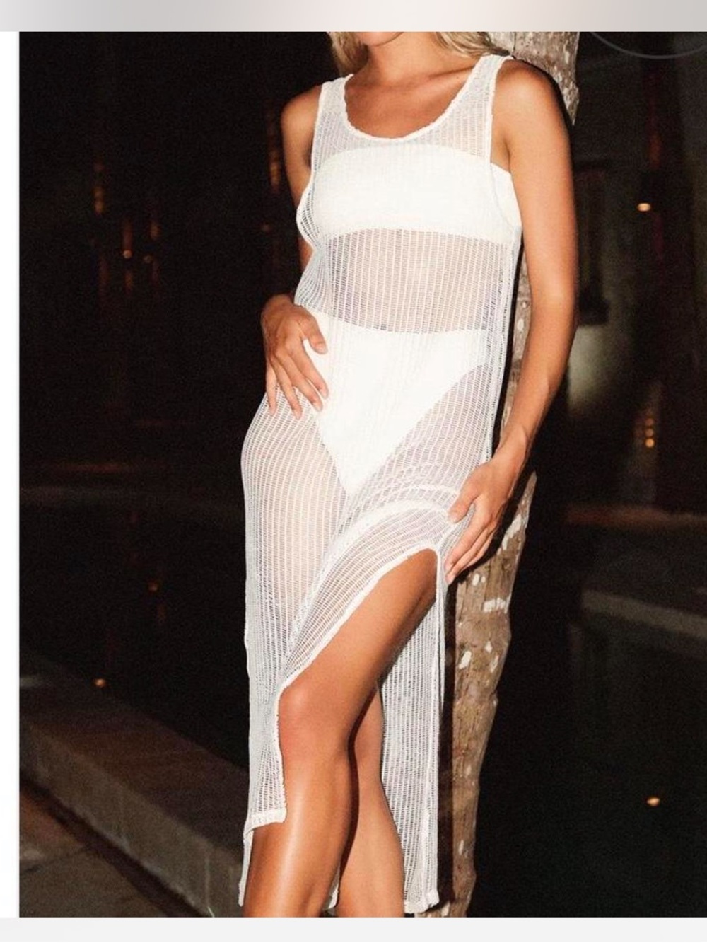 VYB Sheer White Knit Cover-Up Dress